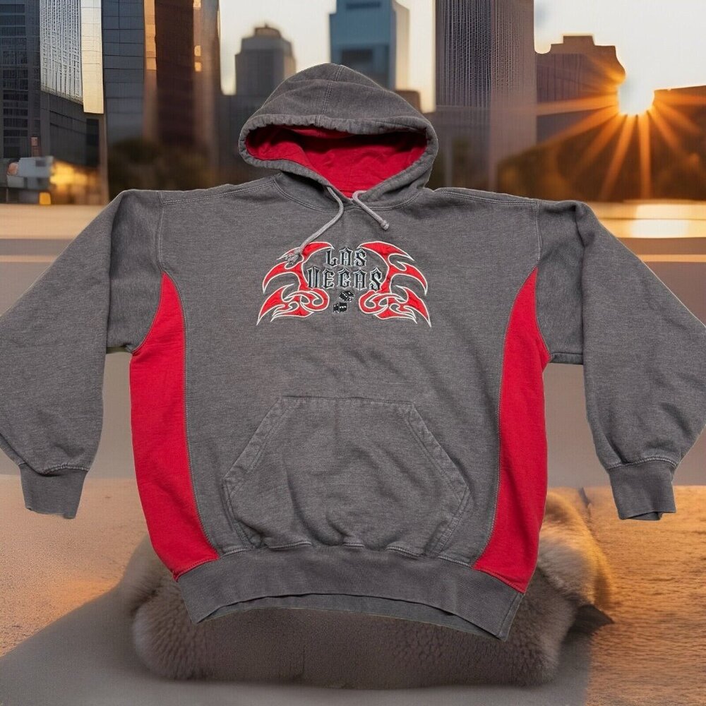 ✅VTG Stylo Las Vegas Red/Gray Heavyweight Hoodie Mens XL Grunge Y2K Dice Graphic